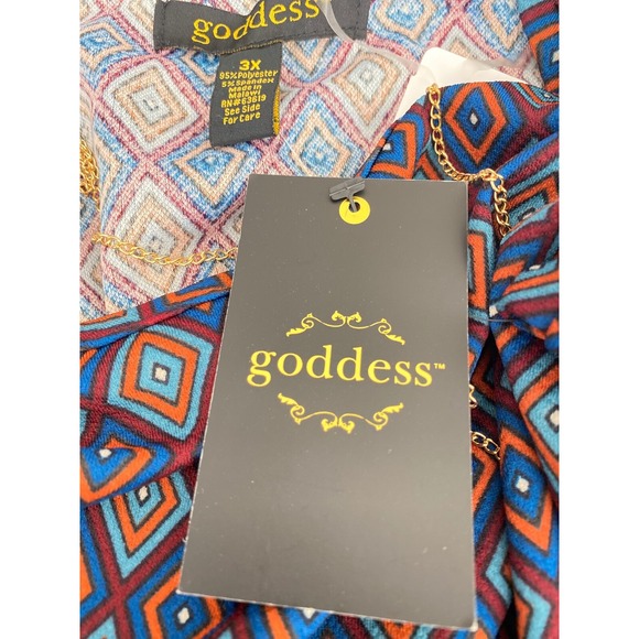 Goddess Cold-Shoulder Sz 3X Top Blouse Attached Necklace Stretch Hem Maroon/Blue - Picture 5 of 8